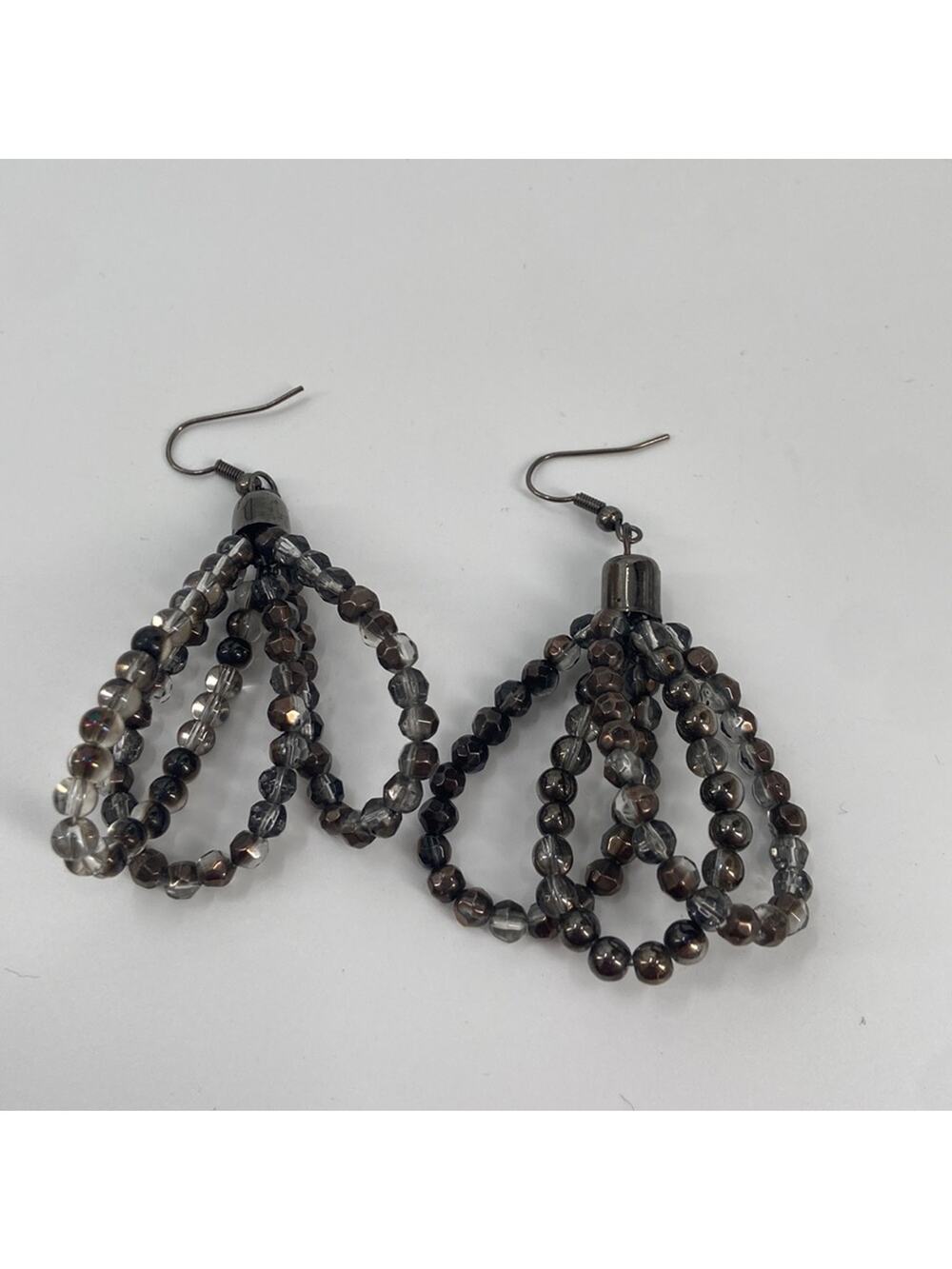 Smokey grey Beaded teardrop layered earrings